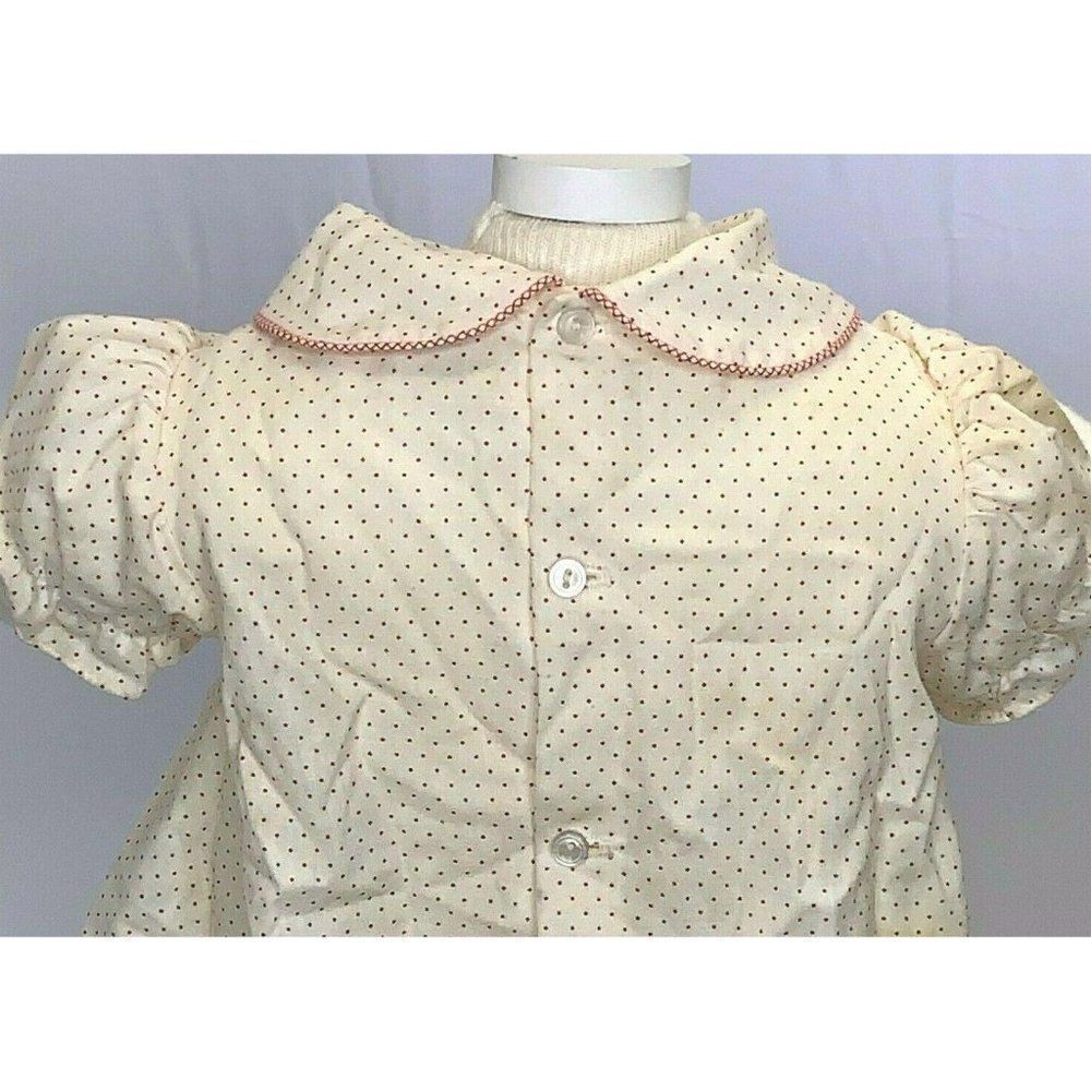 Vintage Infant Babydoll Dress 0-3m Polka Dots Embroidered Horses Collar Buttons - Picture 4 of 5